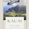 Helicopter flying over Kauai mountains with rainbow