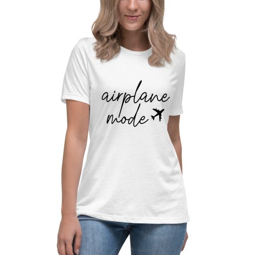 Woman wearing 'airplane mode' t-shirt.